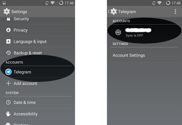 Screenshots showing account settings on Android.