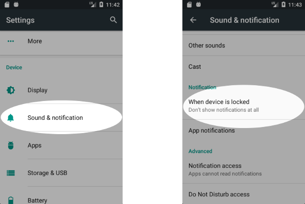 Screenshots of hiding notifications on Android
