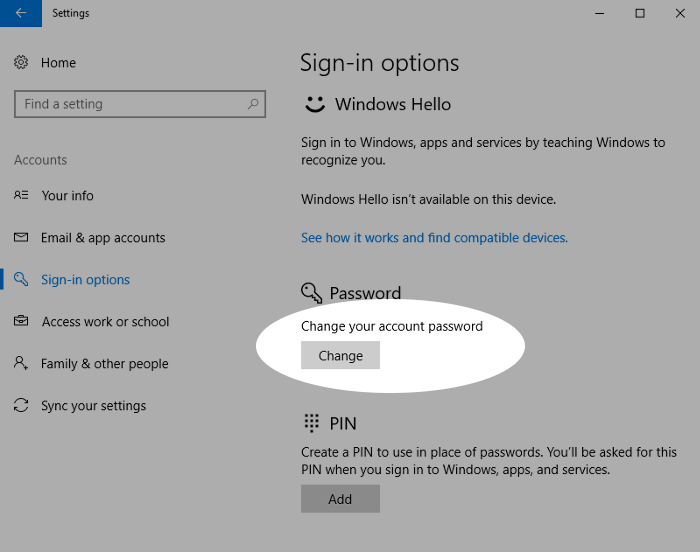 how to change password for microsoft account in windows 10