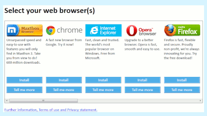 Animated screenshot showing the browser preference menu used by Microsoft in 2010.