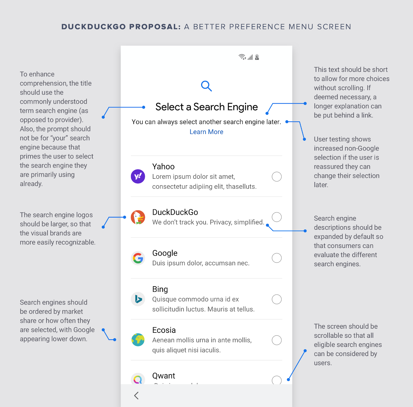 Screenshot showing the first page of a proposed search preference menu.