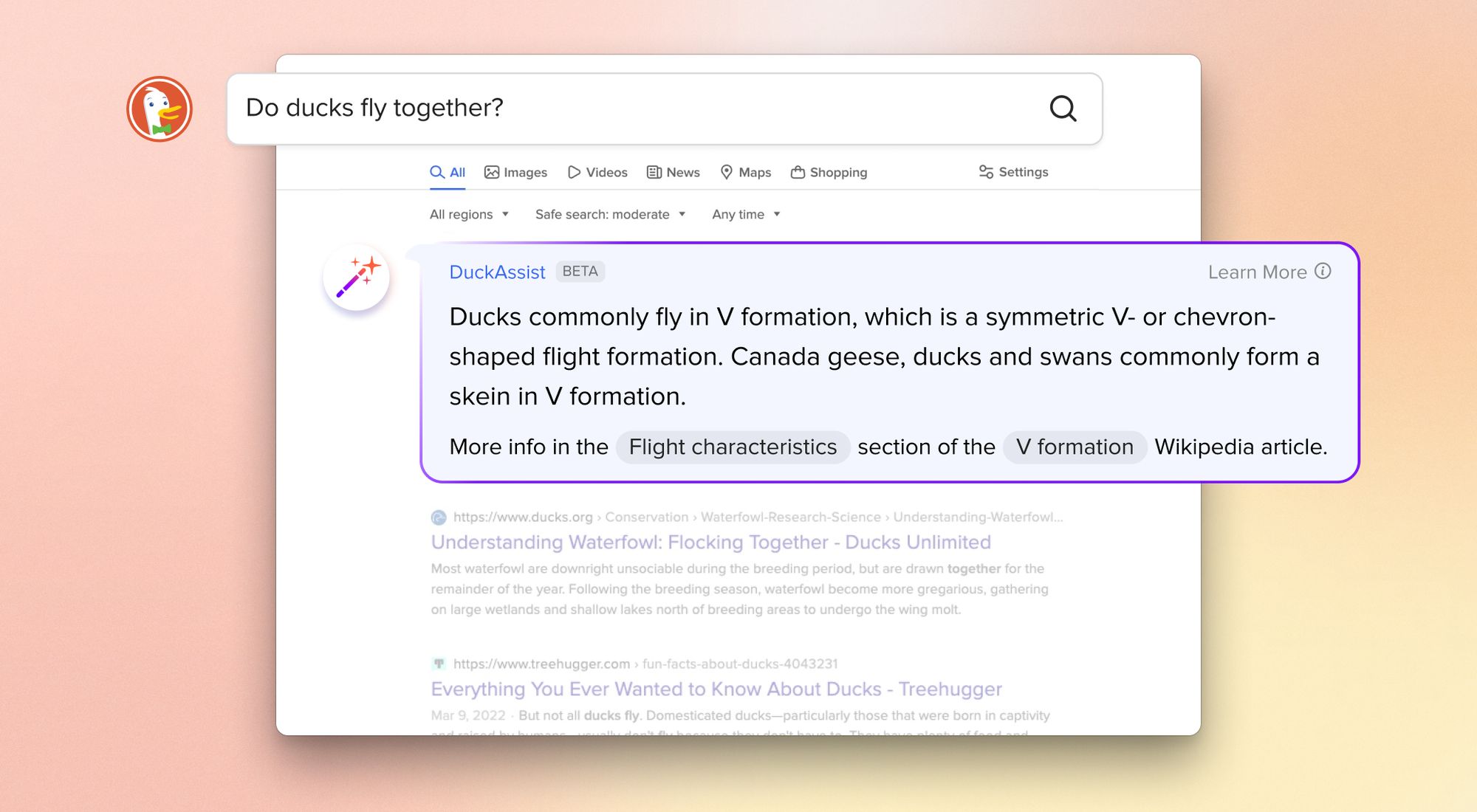 DuckDuckGo launches DuckAssist: a new feature that generates natural language answers to search queries using Wikipedia