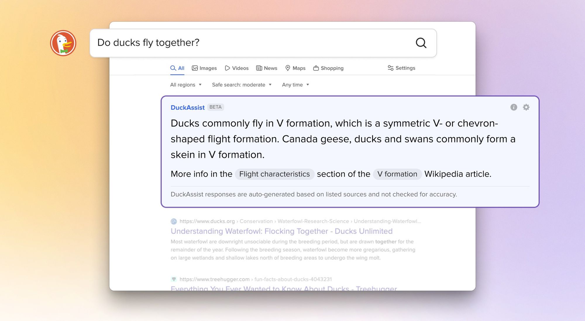 DuckDuckGo launches DuckAssist: a new feature that generates natural language answers to search queries using Wikipedia