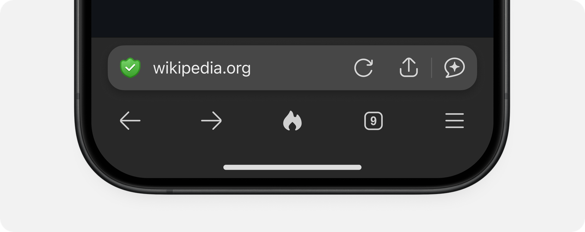 Closeup of mobile search bar and navigation icons